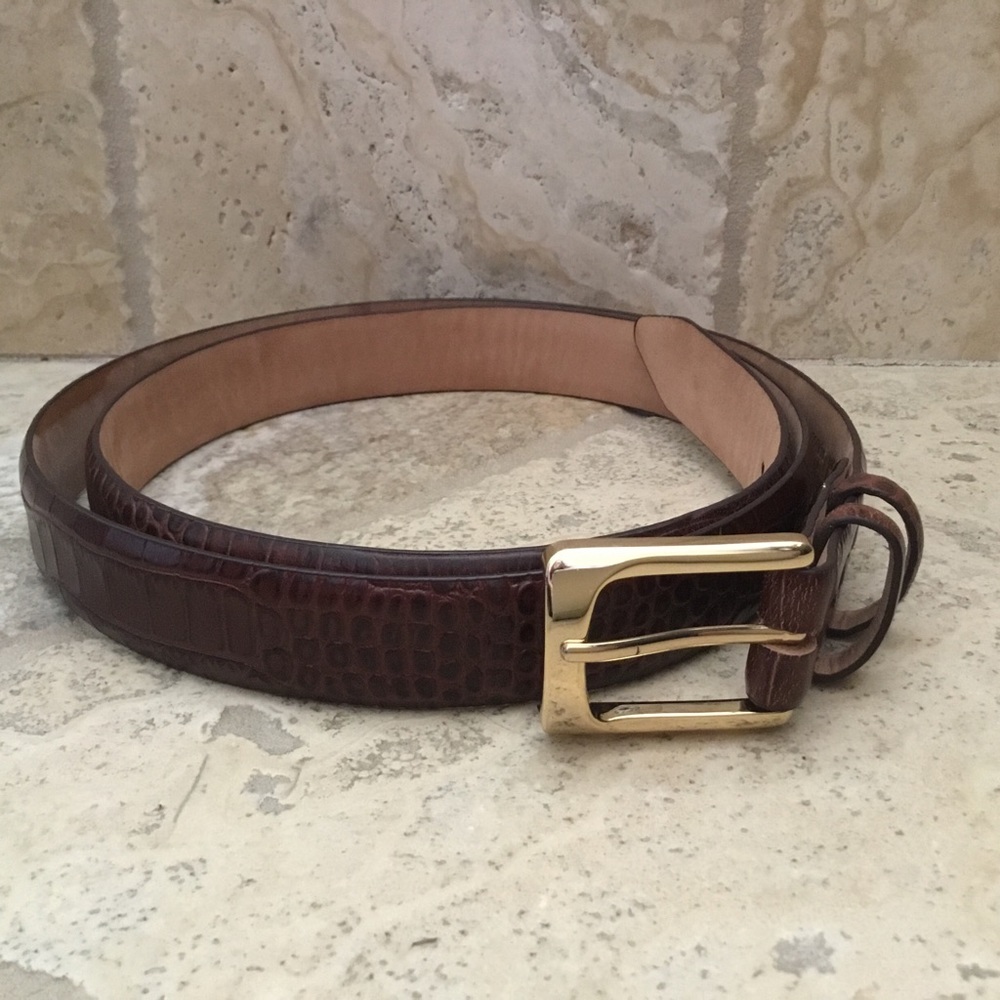 Genuine brown Italian leather croc-embossed belt 48